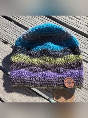 Artisan Handmade Crochet Merino Wool Blend "Rolling Hills" Beanie Hat